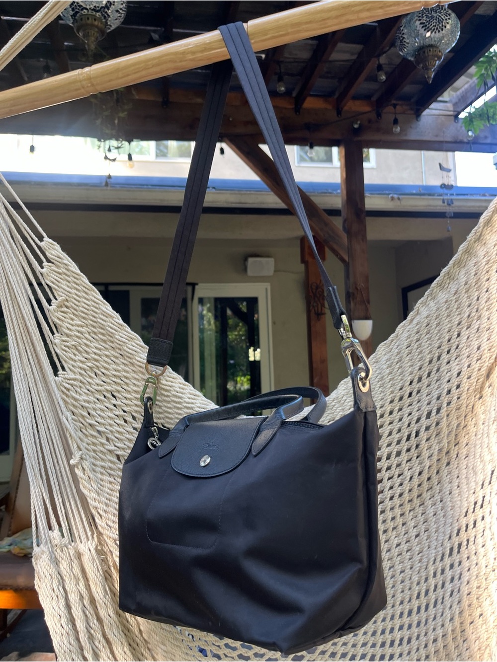 Longchamp Le Pliage Neo small crossbody black nylon silver hardware leather trim - Picture 4 of 10